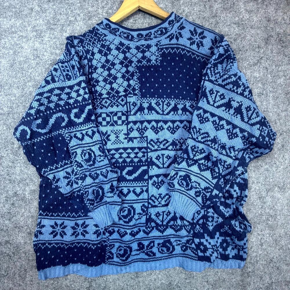 Vintage Stefano International Sweater One Size Blue Patchwork Nordic‎ Artsy Boho